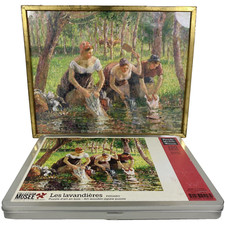 Tableau Puzzle Les Lavendières de Pissaro 300 Pièces Cadre Bois Doré + Boîte