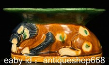 7" ancien oreiller de sommeil chinois Tangsancai porcelaine Lion Beast