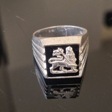 Ethiopie:chevaliere homme argent ancienne Lion Of Judah Rastafari  T65  US 11.5