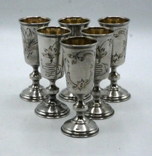 6 TIMBALES A VODKA ART NOUVEAU ARGENT MASSIF VERMEIL ORIGINE RUSSIE FIN 19 EME