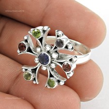 Offre Cadeau De Noël Bague Énoncé En Argent 925 Réel En Grenat Taille 6,5