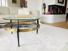 Table basse salon année 50 - Design Italien - Laiton, verre et métal