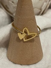 Bague Femme Dorée Forme Coeur Acier Inoxydable Taille Ajustable Neuf