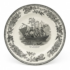 Assiette Creil & Montereau – “Les pêcheurs en jouissance” – décor noir – 19e – 2