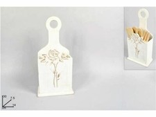 Récipient Porte Louches Bois Blanc Avec Rose Minable Cuisine 30cm Dfh