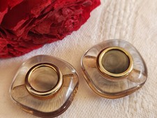 Duo boutons vintage coeur en nacre carré transparent  2,3 cm pied G16H