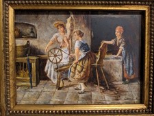 Ancien tableau peinture huile sur bois cadre doré signé hollande pays bas metier