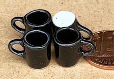 Poupées Maison Céramique Tasses 4 Petit Noir 1:12 Échelle Miniature Cuisine Sa