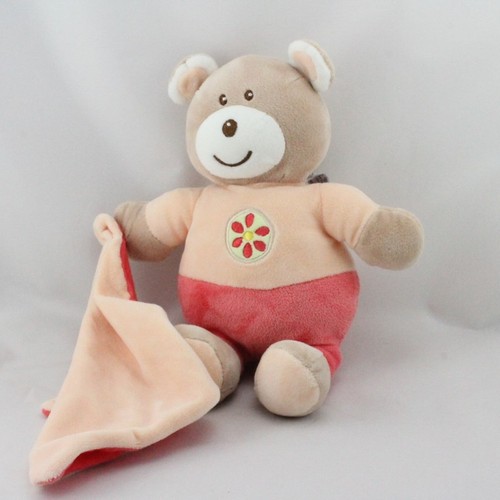Doudou ours orange - rose, pêche