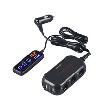 RS-21S 3-Way Car Cigarette Lighter Splitter/Adapter/Charger + 2 USB 3.4Amp, with