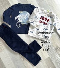 Tao VERBAUDET Okaidi 3 ANS GARCON : SWEAT Shirt + Pantalon Velours + T Shirt.