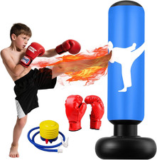 Sac de Boxe Enfant 160cm Gonflable + Gants & Pompe Karaté Taekwondo 3-12 Ans