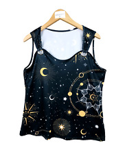 Top haut Noir motif lune étoiles femme taille XL bretelles noir d'or ladies