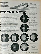 PUBLICITÉ DE PRESSE 1957 MONTRE ETERNA MATIC AUTOMATIC SUR ROULEMENT A BILLES