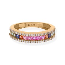 1.29 Carats Labo Grown Cvd Diamant Multi Saphir Ring 14k or Jaune Cadeau Mariage