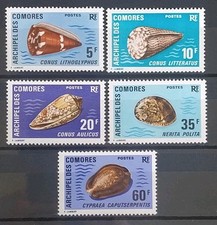 SÉRIE 5 TIMBRES ARCHIPEL DES COMORES COQUILLAGES 1971 N° 72/76 NEUF** MNH