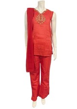 Ensemble Indien femme 3 pièces rouge orangé taille 36 coton Tenue Indienne 