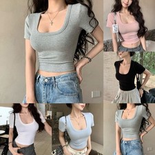 T-shirt femme col U style sans