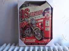 TOLE METAL BIDON GAS STATION MOTO POMPE 35 X 46 CMS NON PLAQUE EMAILLEE ANCIENNE