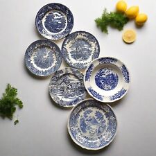 SIX Blue and White Plates/Dishes. Mismatched Blue & White Transferware Plates