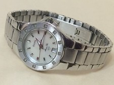 Bulova Ladies Marine Star Quartz Watch White Easy To Read Dial Diamonds Silver