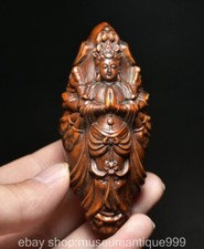 3" Rare Old Chinese Boxwood Wood Carving 1000 Arms Guan Yin Goddess Pendant