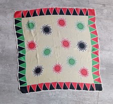 Foulard vintage soie petit carré jaune vert rouge et blanc