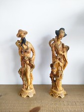 Couple de Statuettes Asiatiques en Résine - Vintage 