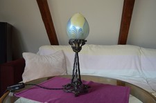 Ancienne lampe française ART NOUVEAU 1910 en fer forgé avec abat-jour en...
