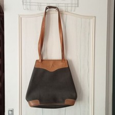 DIDIER LAMARTHE  Sac à main porté épaule cuir et toile enduite marron