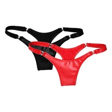 String slip cuir PVC rouge/noir aspect humide sous vêtement lingerie femme