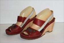 ART Sandales Compensées Cuir Rouge Foncé Talons Bois T 39 TTBE