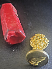 TAMPON A CACHETER, SCEAU, CACHET DE CIRE EN METAL MOTIF CHAT ET CIRE