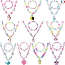 Pinkgarden 10 Ensembles Collier de Perles et Bracelet pour Enfants filles,