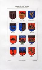 ARMOIRIES des PRINCIPALES VILLES BRETONNES & ANGEVINES - Gravure du 19eme siècle
