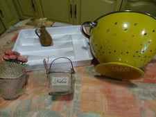 5piéces lot cuisine  jaune égouttoir  range couverts et déco  fleurs