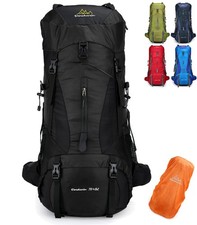 70L Sac à Dos de Camping Trekking Randonnée Voyage avec Housse Imperméable Noir