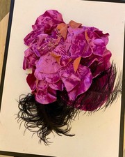 3 pièces vintage chapeau ancien fascinator anglaise en velours et sisal