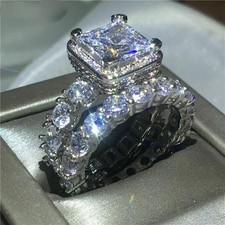Bague de mariée en argent sterling 925 diamant taillé princesse de 6,50...