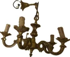 Lustre en Bronze XIXème, Style Louis XVI, 5 branches, vendu avec ses 2 appliques