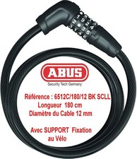 Abus Antivol  TRESOR 6512C/180/12  Scooter -Vélo   Long 180 cm  diam Câble 12 mm