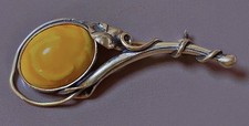 VINTAGE BROCHE ARGENT AMBRE ANCIEN BIJOU SILVER AMBER BROOCH Cadeau Noel