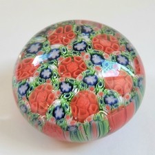 Sulfure Presse-Papier Millefiori Ajouré Fleurs Rouge Vert Bleu 5,6 cm