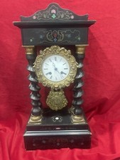 BELLE PENDULE PORTIQUE A COLONNES EN BOIS NOIRCI MARQUETERIE NAPOLEON III