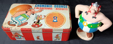 Astérix & Obélix  - Sculpture  Obélix + boite biscuiterie l Alsacienne de 1967