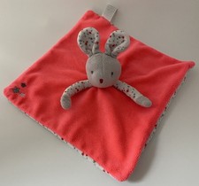 6209?OCCASION Doudou plat Mouchoir lapin Souris OKAIDI OBAIBI Rose Fluo Blanc