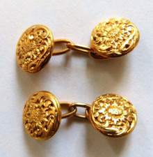 Paire de boutons manchette OR massif 18k anciens fleur tournesol gold cufflinks