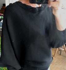 Pull ETAM S 36 ou 38 manches longues chauve-souris noir cotelé, col remarquable