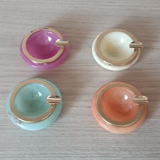 Cendrier En Onyx Rose,Bleu, Saumon Et Beige, Dorure Laiton