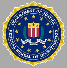 STICKER FBI USA FEDERAL BUREAU OF INVESTIGATION DEPARTMENT OF JUSTICE 9cm FA171